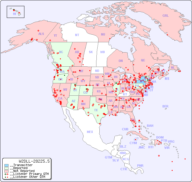 __North American Reception Map for W2DLL-28225.5