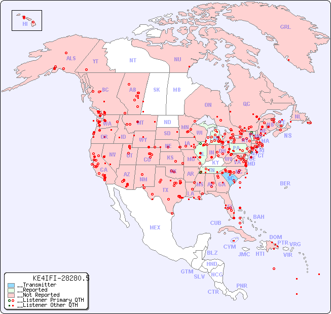 __North American Reception Map for KE4IFI-28280.5