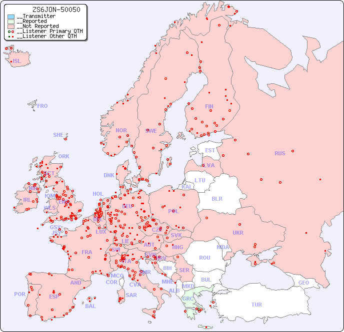 __European Reception Map for ZS6JON-50050