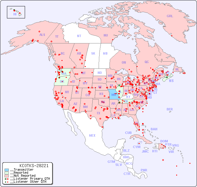 __North American Reception Map for KC0TKS-28221