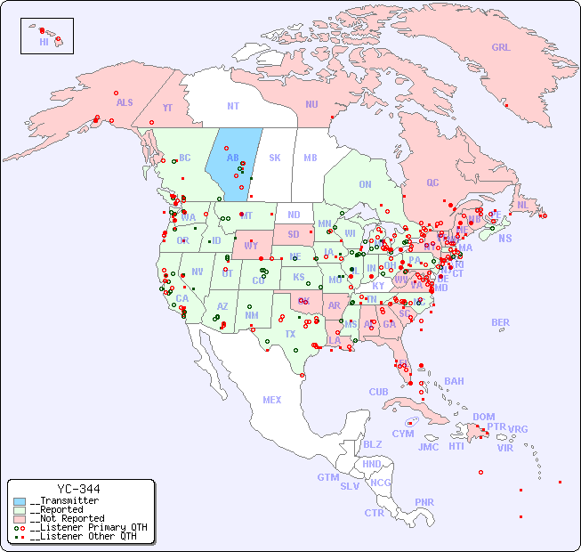 __North American Reception Map for YC-344