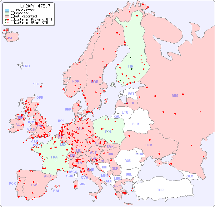 __European Reception Map for LA2XPA-475.7