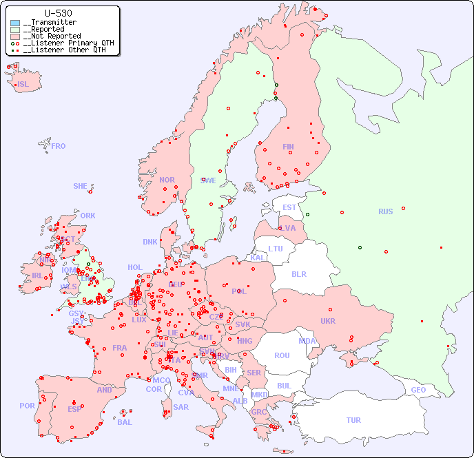 __European Reception Map for U-530