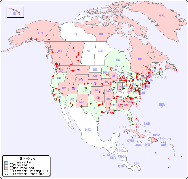 __North American Reception Map for GUA-375