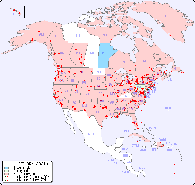 __North American Reception Map for VE4DRK-28210