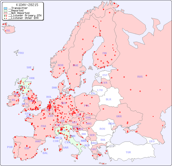 __European Reception Map for K1DAV-28215