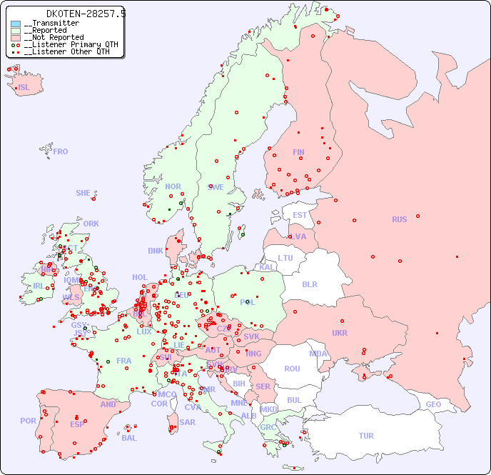 __European Reception Map for DK0TEN-28257.5