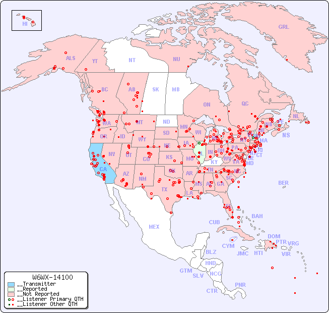 __North American Reception Map for W6WX-14100