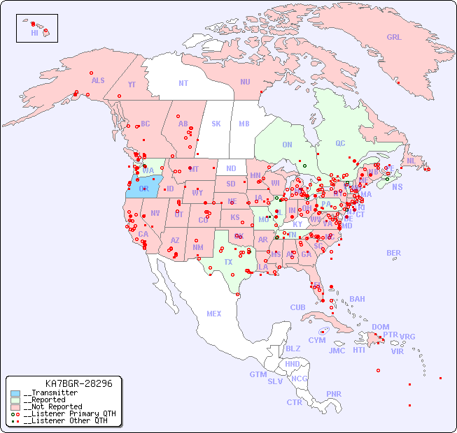 __North American Reception Map for KA7BGR-28296