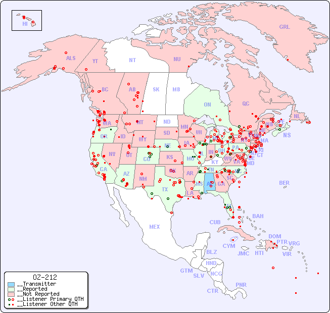 __North American Reception Map for OZ-212