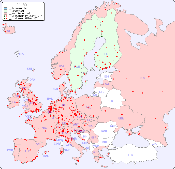 __European Reception Map for GJ-301
