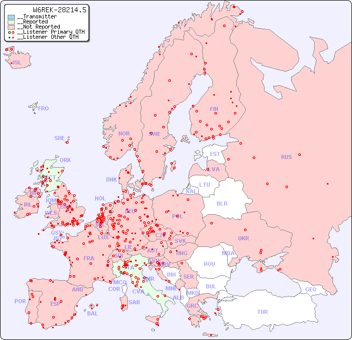 __European Reception Map for W6REK-28214.5