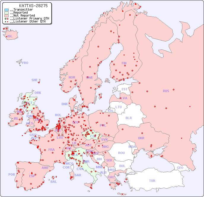 __European Reception Map for KA7TXS-28275