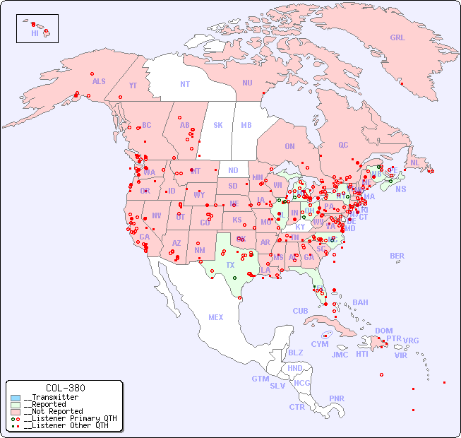 __North American Reception Map for COL-380