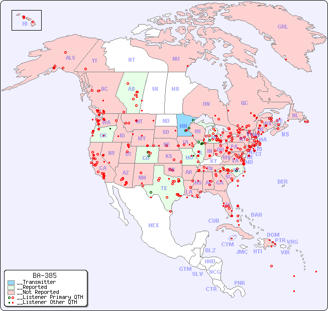 __North American Reception Map for BA-385