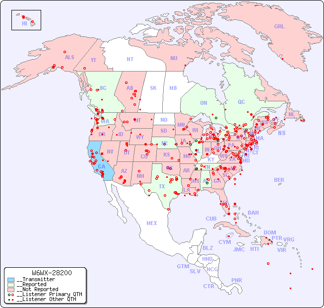 __North American Reception Map for W6WX-28200