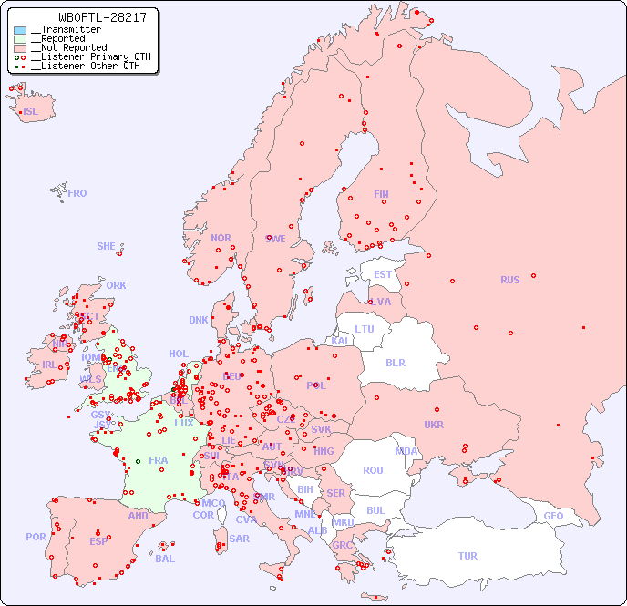 __European Reception Map for WB0FTL-28217