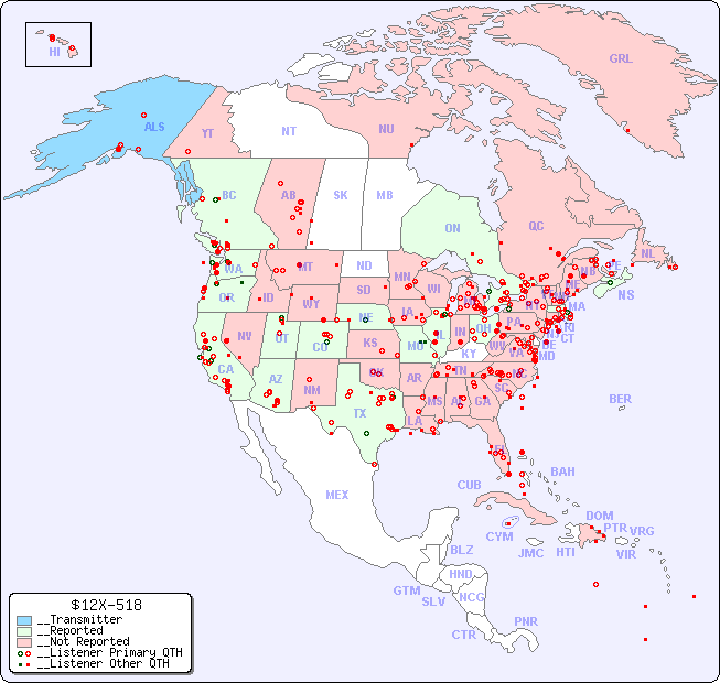 __North American Reception Map for $12X-518