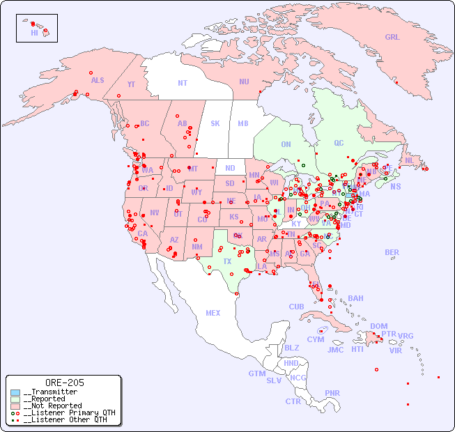 __North American Reception Map for ORE-205