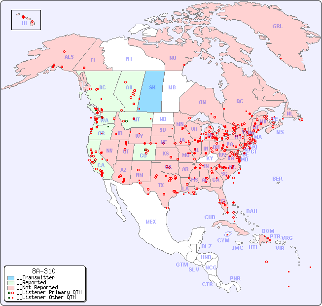 __North American Reception Map for 8A-310