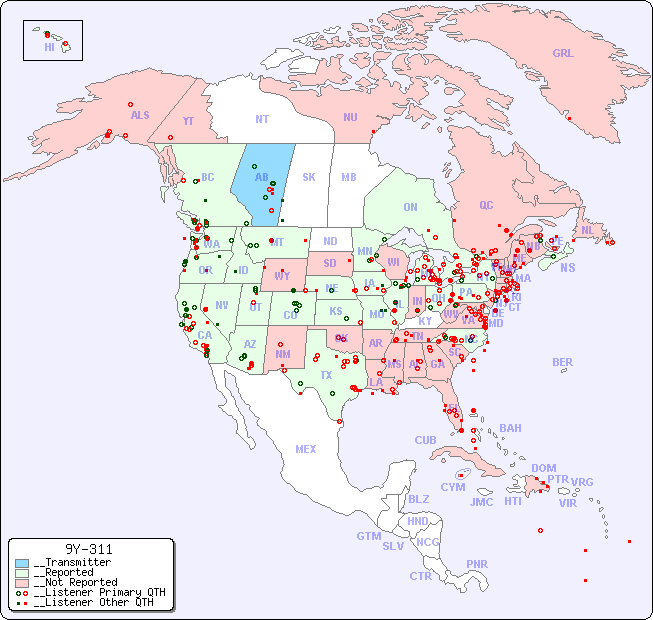 __North American Reception Map for 9Y-311