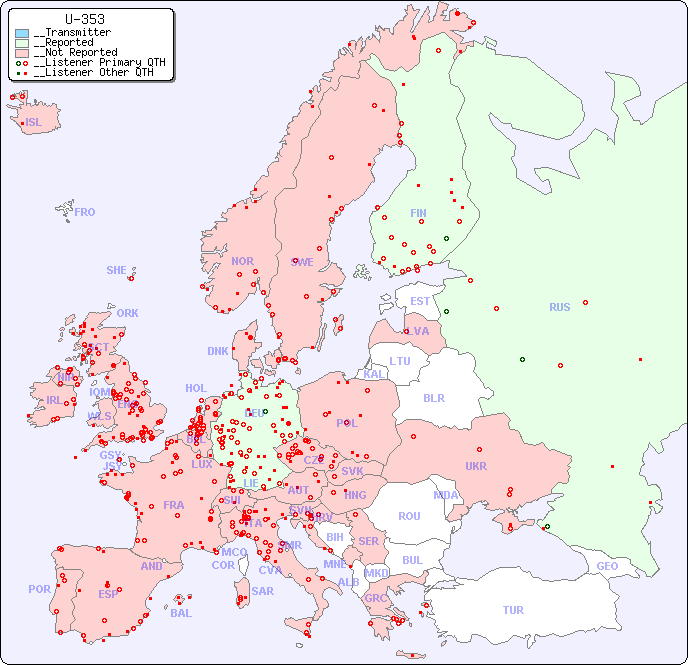 __European Reception Map for U-353