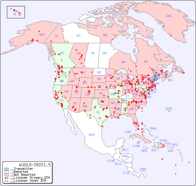 __North American Reception Map for W1DLO-28221.5