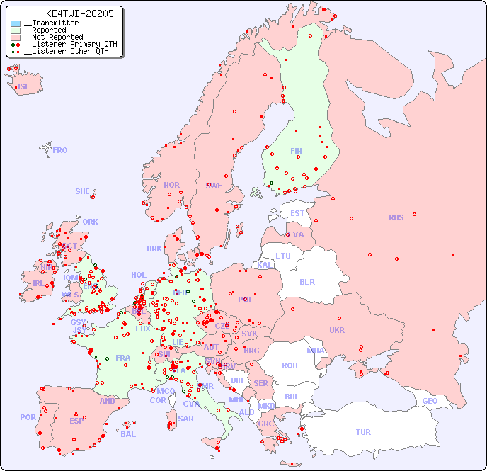 __European Reception Map for KE4TWI-28205