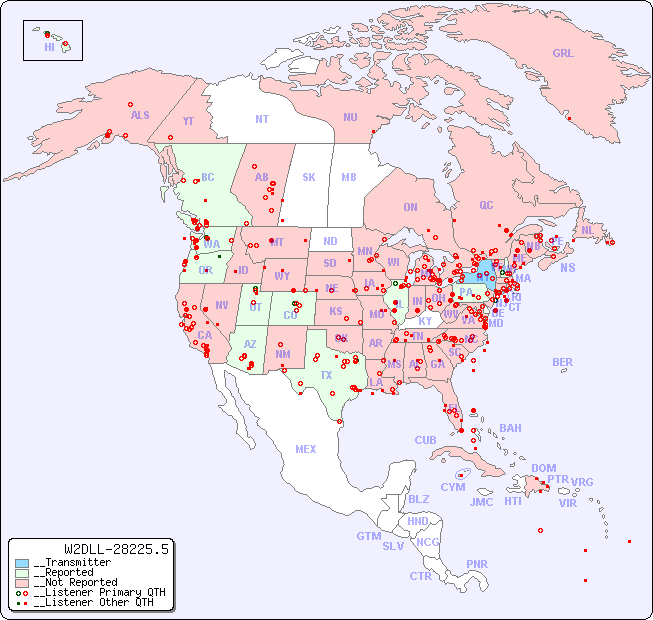 __North American Reception Map for W2DLL-28225.5