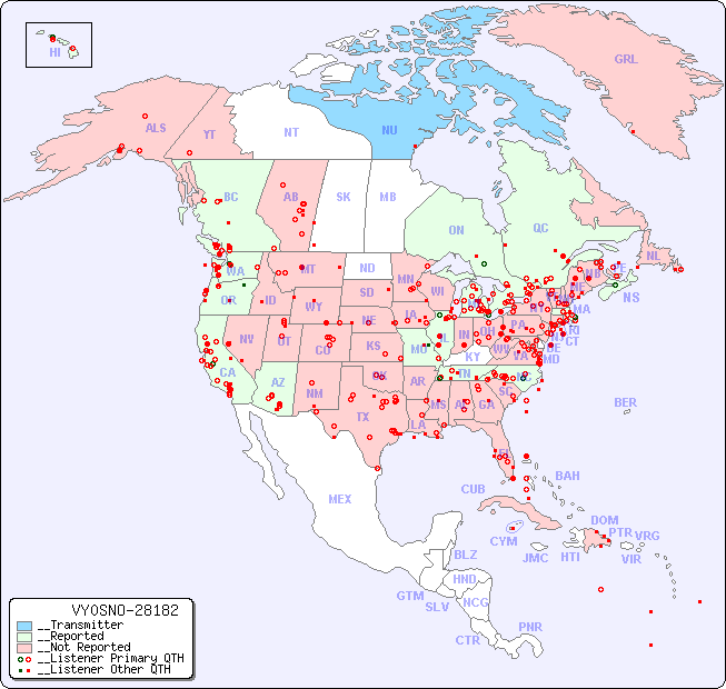 __North American Reception Map for VY0SNO-28182