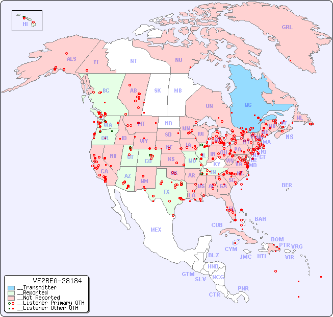 __North American Reception Map for VE2REA-28184