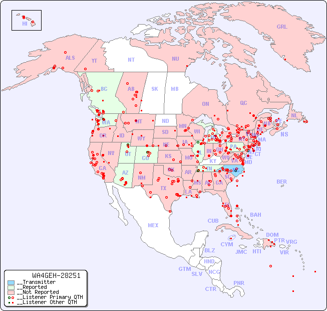 __North American Reception Map for WA4GEH-28251