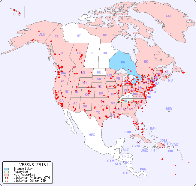 __North American Reception Map for VE3SWS-28161