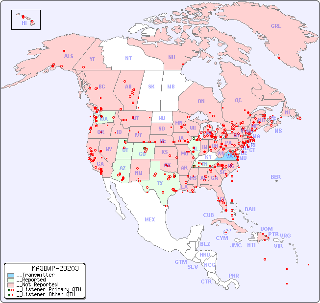 __North American Reception Map for KA3BWP-28203