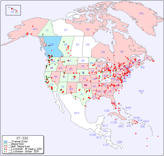 __North American Reception Map for XT-332