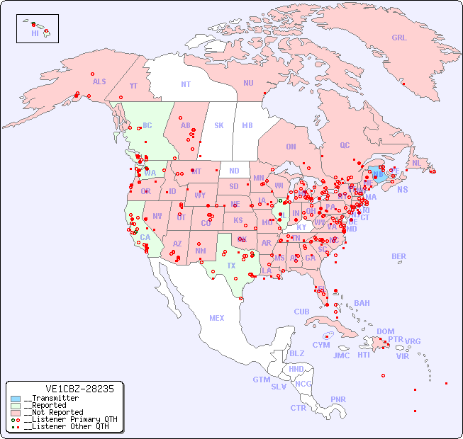 __North American Reception Map for VE1CBZ-28235