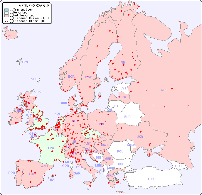 __European Reception Map for VE3WE-28265.5
