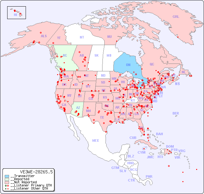 __North American Reception Map for VE3WE-28265.5