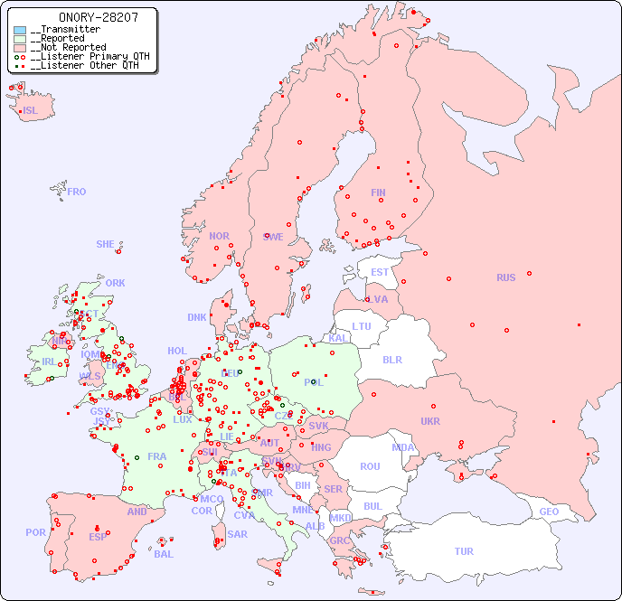 __European Reception Map for ON0RY-28207