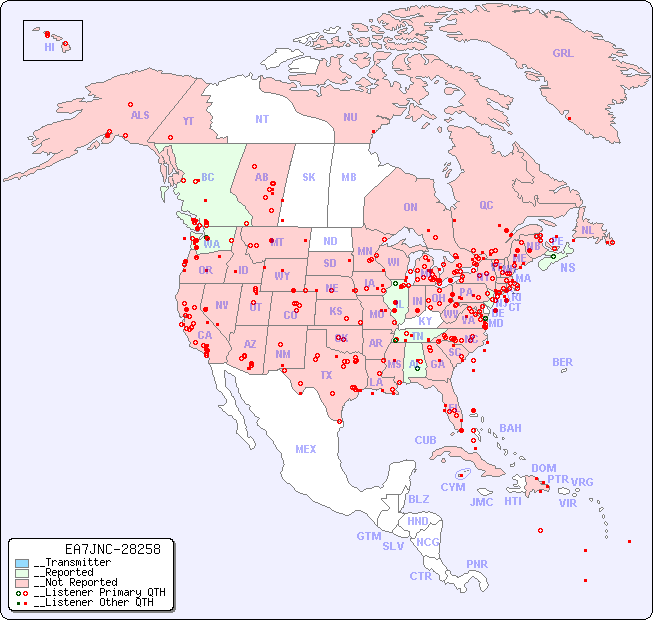 __North American Reception Map for EA7JNC-28258