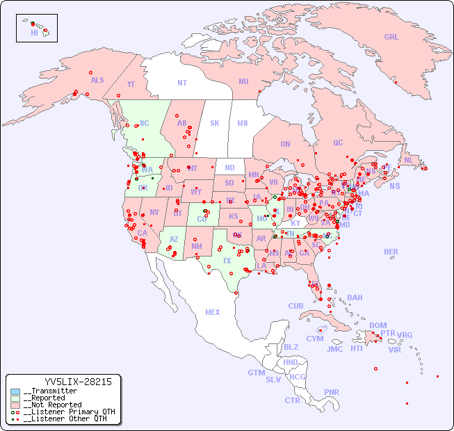 __North American Reception Map for YV5LIX-28215