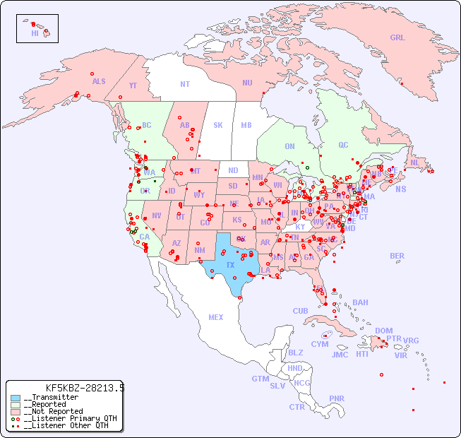 __North American Reception Map for KF5KBZ-28213.5