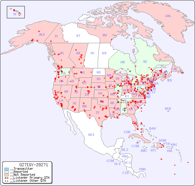 __North American Reception Map for OZ7IGY-28271