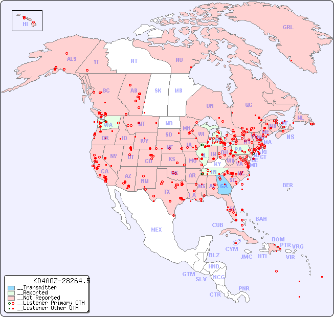 __North American Reception Map for KD4AOZ-28264.5