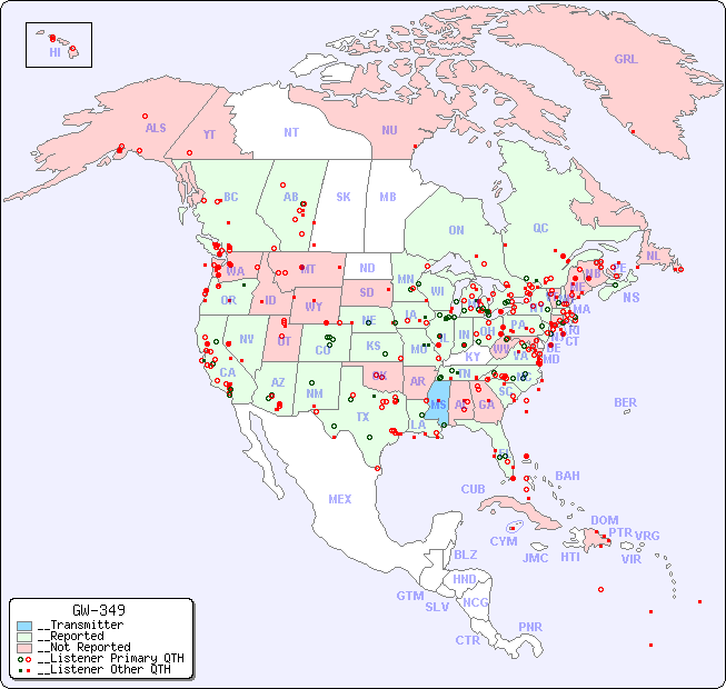 __North American Reception Map for GW-349