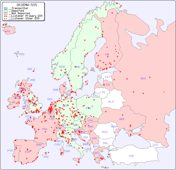 __European Reception Map for OK0EMW-505