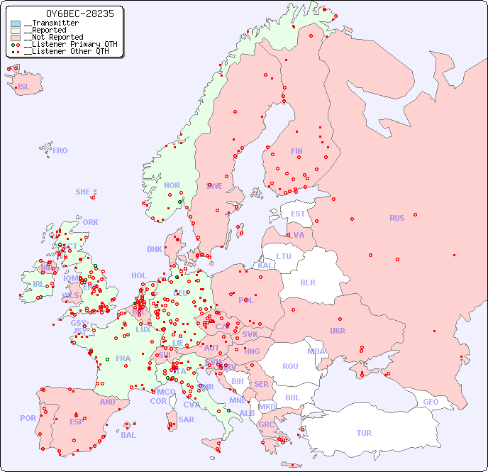 __European Reception Map for OY6BEC-28235