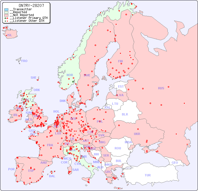 __European Reception Map for ON7RY-28207