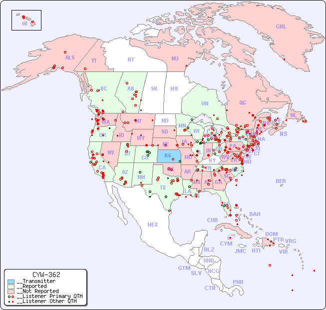 __North American Reception Map for CYW-362