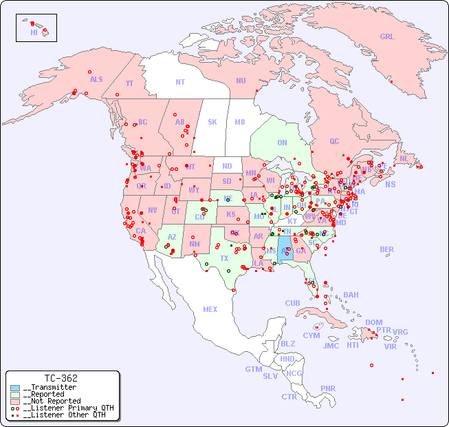 __North American Reception Map for TC-362